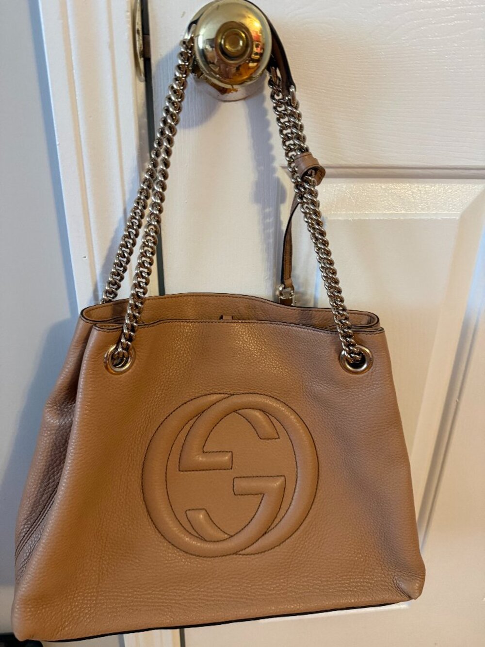 Gucci Soho Leather GG Logo Bag with Gold-Tone Chain Straps - Picture 1 of 5